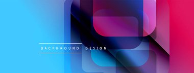 Soyut geometrik şekiller çakışıyor. Pembeye canlı mavi geçişler. Modern tasarım elementleri dinamik görsel doku oluşturur.