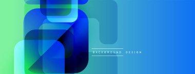 Soyut geometrik şekiller örtüşür, parlak mavi, yeşil eğimler yaratır. Arkaplan, pankart ve sunumlar için modern tasarım ögesi.