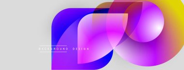Soyut renkli şekiller çakışıyor. Gradyan renkler dinamik görsel efekt yaratır. Modern tasarım elementleri yenilik ve enerji öneriyor.