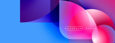 Soyut gradyanlar çakışıyor ve canlı bir görsel etki yaratıyor. Mavi, pembe, mor renkler kompozisyona hakim. Modern tasarım ögesi.