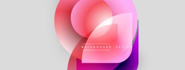 Soyut şekiller örtüşüyor, canlı renk değişimleri yaratıyor. Pembe, mor, mavi renkler kusursuz bir şekilde harmanlanır. Arka planlar için modern tasarım ögesi.