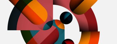 Kavisli şekiller, daireler, sıcak renkler ve havalı tonlardan oluşan soyut bir kompozisyon. Üst üste binen elementlerle minimalist tasarım.