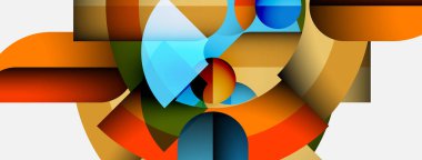 Geometrik şekilleri, canlı renkleri, pürüzsüz eğimleri içeren soyut bileşim. Modern tasarım, formlar arasındaki dinamik etkileşim, görsel uyum.