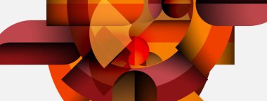 Soyut kompozisyon. Sıcak renkler baskın, geometrik şekiller, kıvrımlar, katmanlar. Modern tasarım, dinamik görsel etki.