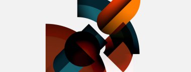 Soyut şekiller örtüşür, dinamik bileşim yaratır. Sıcak, serin tonlar harmanlanır, hareket, derinlik izlenimi verir. Minimalist tasarım, modern estetik.