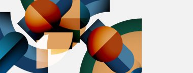 Soyut kompozisyon, üst üste binen küreler, kıvrımlı şekiller, sessiz renkler. Minimalist tasarım modern sanat estetiğini çağrıştırıyor. Temiz çizgiler, geometrik biçimler.