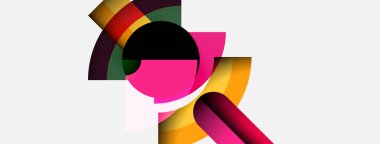 Soyut renkli şekiller örtüşür, dinamik bileşim yaratır. Parlak renkler koyu alanlarla tezat oluşturarak modern tasarımı oluşturur..