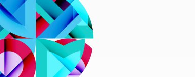 Soyut geometrik şekiller, canlı maviler, pembeler, beyaz alan. Modern tasarım, katmanlı formlar dinamik görsel etki yaratır.