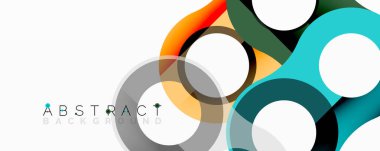 Modern soyut tasarım üst üste binen renkli daireler içeriyor. Gradyan gölgeler dinamik görsel efekt yaratır. Temiz, basit kompozisyon.