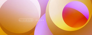 Soyut çemberler çakışıyor, canlı gradyanlar yaratıyor. Sıcak renkler tasarıma hakim, modern estetiğe işaret ediyor. Arkaplanda metin ögeleri.