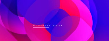 Soyut, enerjik tasarım, üst üste binen daireler. Renkler pembelerden, morlardan, mavilerden karışıyor ve dinamik görsel efekt yaratıyor. Modern estetik.