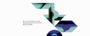 Soyut geometrik şekiller üst üste binerek katmanlı görsel efekt yaratır. Mavi, deniz mavisi renkleri beyaz zemine karşı dizaynın baskın rengidir. Modern, minimalist estetik.