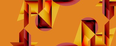 Soyut geometrik bileşim. Sıcak turuncu, kırmızı renkler baskın. Şekiller birbirine kenetlenir, derinlik yaratır, görsel ilgi yaratır. Modern tasarım, temiz çizgiler cesur estetik sunar.