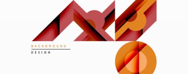 Soyut geometrik şekiller örtüşür, dinamik bileşim yaratır. Sıcak renk paleti baskın gelir, turuncu ve kırmızı tonlarda. Minimalist tasarım uygun arkaplan veya modern sanat eserleri.