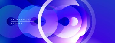 Soyut sıvı şekiller, canlı mavi renkler, katmanlı daireler modern tasarım yaratır. Yumuşak eğimler, dinamik bileşimler.