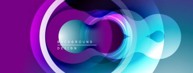 Soyut sıvı şekiller, canlı renklerin karışımı. Modern tasarım, pürüzsüz eğimler dinamik kompozisyon yaratır. Mor, mavi renkler egemen.