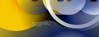 Soyut sıvı şekilleri, sarı, lacivert, gri. Üst üste binen katmanlar dinamik görsel efekt yaratır. Modern tasarım elemanları.