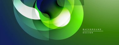 Soyut tasarım özellikleri üst üste binen şeffaf şekiller. Yeşil, mavi renkler dinamik görsel efekt yaratır. Modern arkaplan ögesi.