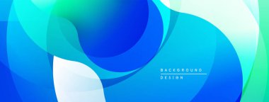 Soyut sıvı şekilleri, canlı maviler, yeşiller dinamik arkaplan oluşturur. Modern tasarım hareketi, enerjiyi, tazeliği çağrıştırıyor.