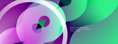 Soyut sıvı şekiller, canlı renklerin karışımı. Mor, yeşil renkler dinamik kompozisyon yaratır. Arka planlar için modern tasarım ögesi.