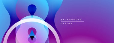 Soyut sıvı şekilleri, canlı mor mavi gradyan. Modern tasarım, düz eğriler, üst üste binen katmanlar dinamik görsel efekt yaratır.