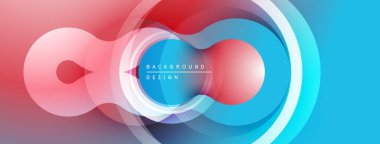 Soyut tasarım katmanlı daireler, canlı kırmızı mavi gradyan. Modern estetik, pürüzsüz geçişler, minimalist kompozisyon.