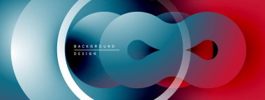 Soyut daireler örtüşüyor, parlak mavi ve kırmızı renkler yaratıyor. Minimalist tasarım metin arkaplanı, tasarım içerir. Yumuşak geçişler kompozisyona hakim..