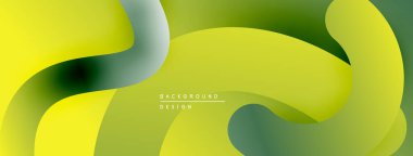 Soyut sıvı şekiller, canlı sarı, yeşil renkler. Modern tasarım, pürüzsüz eğimler dinamik kompozisyon yaratır. Minimalist estetik.