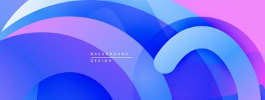 Soyut sıvı şekilleri mavileri, morları, pembeleri harmanlıyor. Katmanlı tasarım dinamik görsel efekt yaratır. Çeşitli projeler için modern arkaplan.