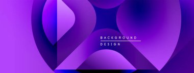 Soyut mor tasarım. Üst üste binen şekiller dinamik görsel efekt yaratır. Metin elemanları mevcut modern arkaplan.