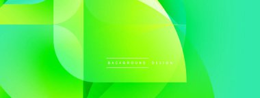 Soyut yeşil arkaplan. Üst üste binen şekiller dinamik görsel efekt yaratır. Değişken renklere sahip modern tasarım, pürüzsüz geçişler.