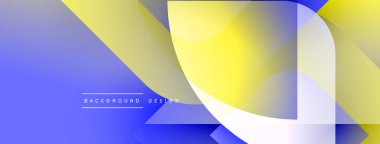 Soyut geometrik şekiller çakışıyor. Mavi, sarı gradyanlar modern arkaplan tasarımı yaratır. Minimalist estetik, temiz çizgiler mevcut.