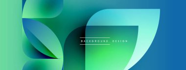 Soyut sıvı şekilleri örtüşür, parlak yeşil ve mavi renkler yaratır. Modern tasarım elementleri dinamik hareket, temiz estetik.