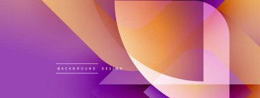 Soyut eğim arkaplanı. Üst üste binen şekiller dinamik görsel efekt yaratır. Mor, turuncu renkler kompozisyona hakim. Modern tasarım ögesi.