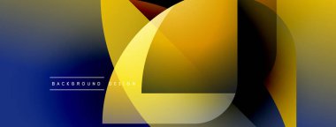 Soyut geometrik şekiller çakışıyor. Sarı, mavi, kahverengi renkler dinamik kompozisyon oluşturur. Arka planlar için modern tasarım ögesi.