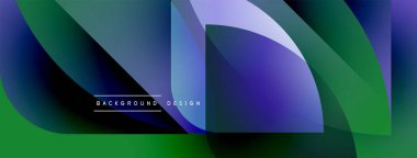 Soyut geometrik şekiller örtüşüyor, canlı renk eğimleri yaratıyor. Modern tasarım pürüzsüz geçişler, dinamik bileşimler içerir.