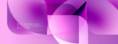 Soyut pembe mor tasarım. Üst üste binen şekiller modern görsel efektler yaratır. Gradyan renkler yumuşak geçişler sunar.