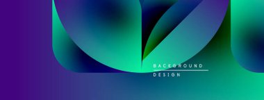 Soyut gradyan şekiller çakışıyor, dinamik görsel etki yaratıyor. Mor, mavi, yeşil renkler kompozisyona hakim. Metin arkaplan tasarımı okur.