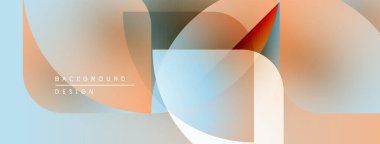 Soyut geometrik şekiller çakışıyor, yumuşak renk eğimleri yaratıyor. Tasarım turuncu, mavi renkler, modern estetik.