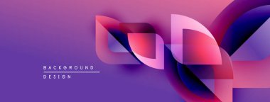 Soyut mor arkaplan akıcı kurdele şekilleri içerir. Modern tasarım elementleri dinamik görsel etki yaratır. Gradyan renkler derinliği arttırır.