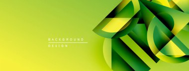 Soyut geometrik tasarım. Sarı, yeşil gradyanlar dinamik şekiller yaratır. Sunumlar ve grafikler için modern arkaplan uygun.