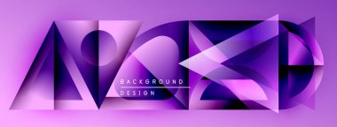 Soyut mor tasarım geometrik şekiller, üst üste binen katmanlar, metin elementleri içerir. Modern, canlı, dinamik kompozisyon.