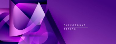Soyut mor dizayn, üst üste binen şekiller, gradyanlar. Sancaklar ve sunumlar için modern estetik. Minimalist stil.