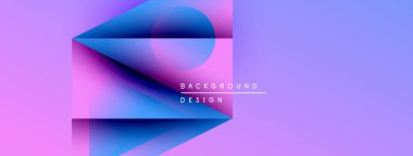 Soyut arkaplan parlak pembe, mor, mavi gradyantlara sahiptir. Geometrik şekiller, dinamik görsel efekt oluşturur. Metin arkaplan tasarımı okur.