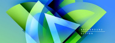 Soyut canlı tasarım, üst üste binen şekiller, gradyanlar. Mavi, yeşil renkler kompozisyona hakim. Modern estetik, dinamik görsel etki.