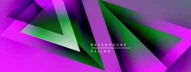 Soyut geometrik şekiller örtüşüyor, canlı mor ve yeşil renkler yaratıyor. Modern tasarım elementleri dinamik görsel deneyim önerir.