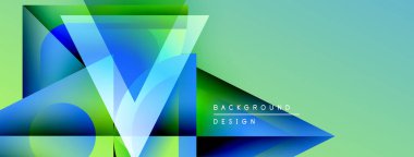 Soyut geometrik tasarım. Canlı mavi, yeşil gradyanlar dinamik görsel etki yaratır. Sunumlar ve web siteleri için modern arkaplan uygun.