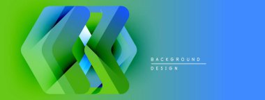 Soyut geometrik şekiller örtüşerek canlı yeşil-mavi gradyan arkaplan oluşturur. Dijital projeler için modern tasarım ögesi.