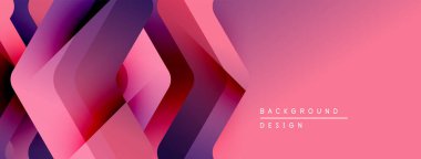 Soyut geometrik şekiller örtüşüyor, canlı pembe, mor renkler yaratıyor. Modern tasarım dinamik hareket, görsel doku öneriyor.