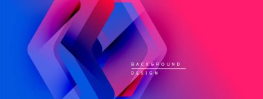 Soyut geometrik şekiller canlı mavi ve pembe renkleri harmanlarlar. Modern tasarım katmanlı biçimler, gradyan etkiler, metin örtüsü.